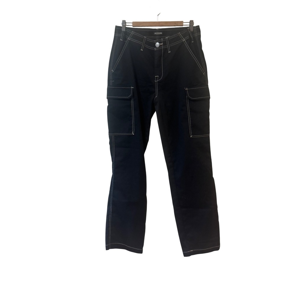 True Religion Black Cargo Pants White Contrast Stitch Straight Leg Women Size 30